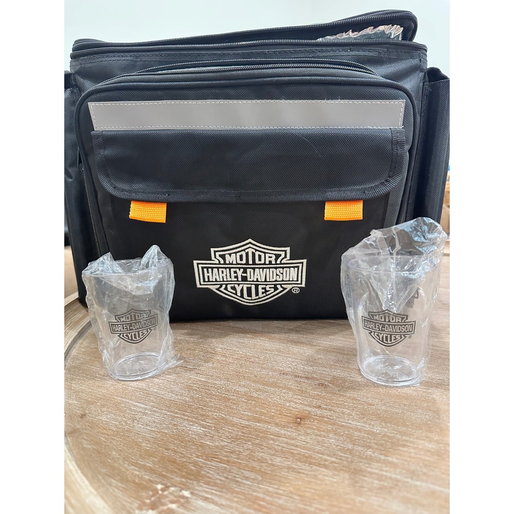 Harley-Davidson Picnic Cooler Bag Set Insulated Black Canvas with Accessories